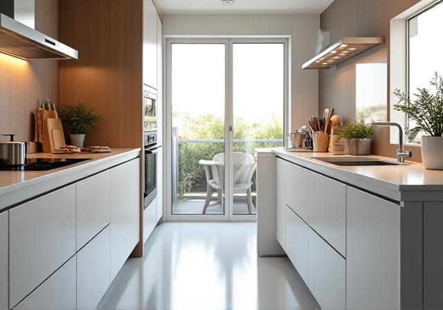 Splendente cucina di un appartamento residenziale a Olbia, pulita da Arcipelago Pulisia.